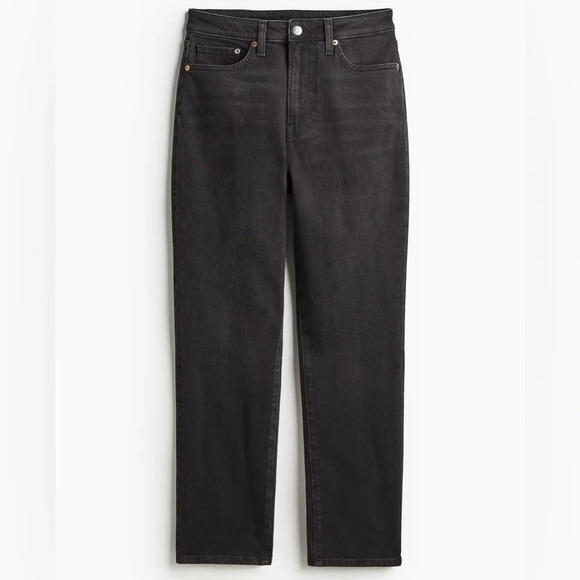 & Denim High rise Mom jeans Black Button fly Womens size 10 Tapered Stretch - Picture 1 of 14